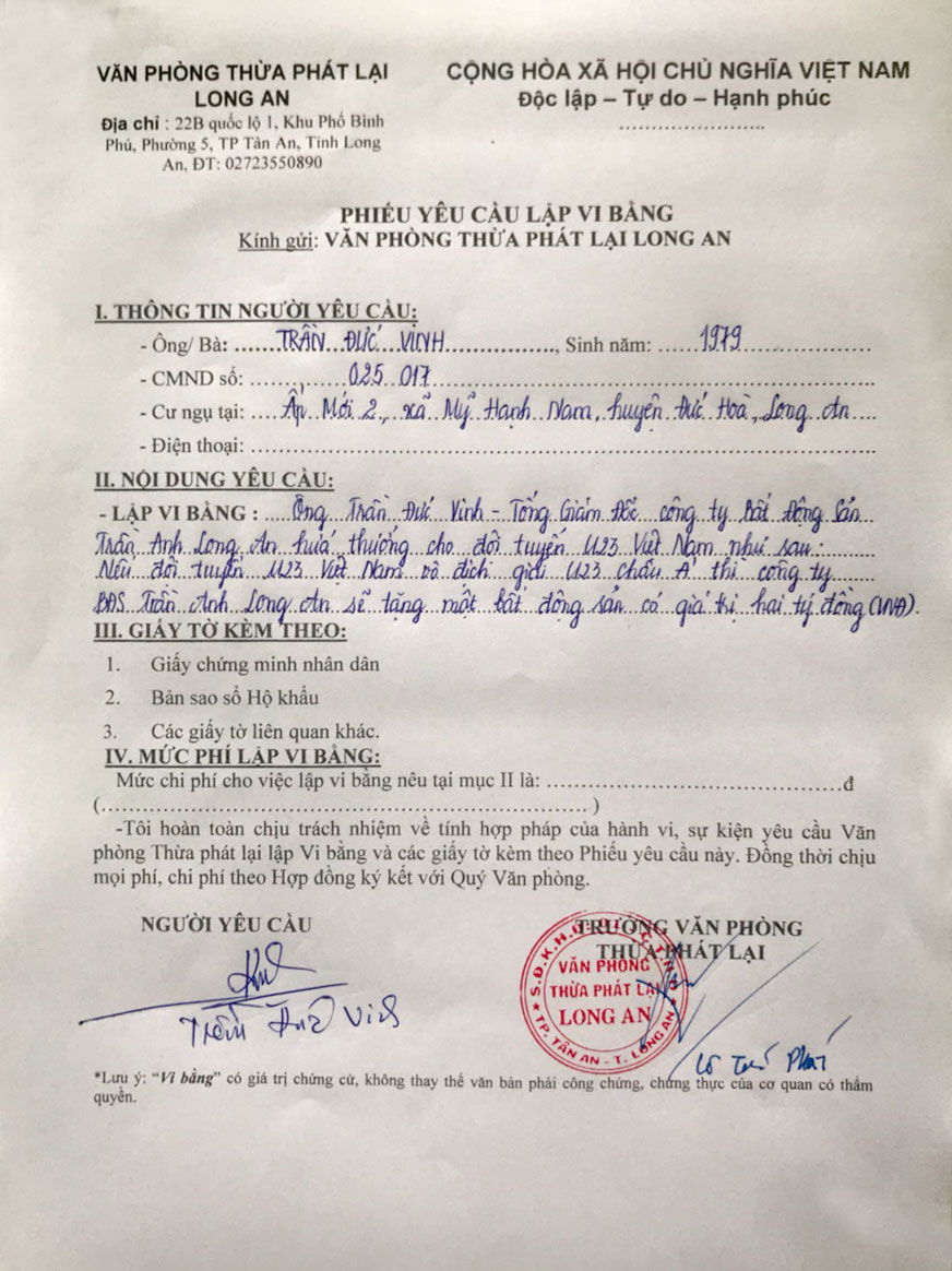 Trần Anh Group thưởng nhà cho U23VN-1