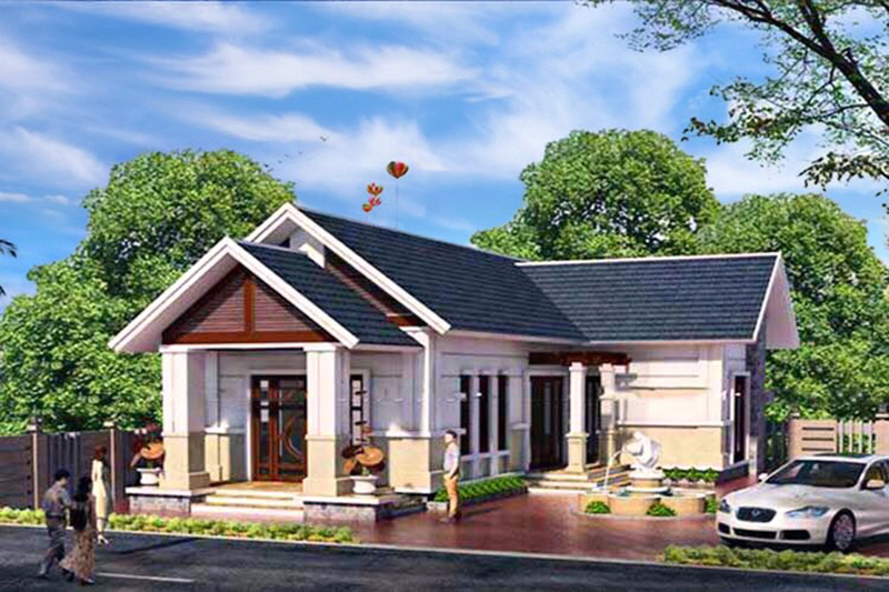 nhà cấp 4 đơn giản 2 phòng ngủ mái thái - 2