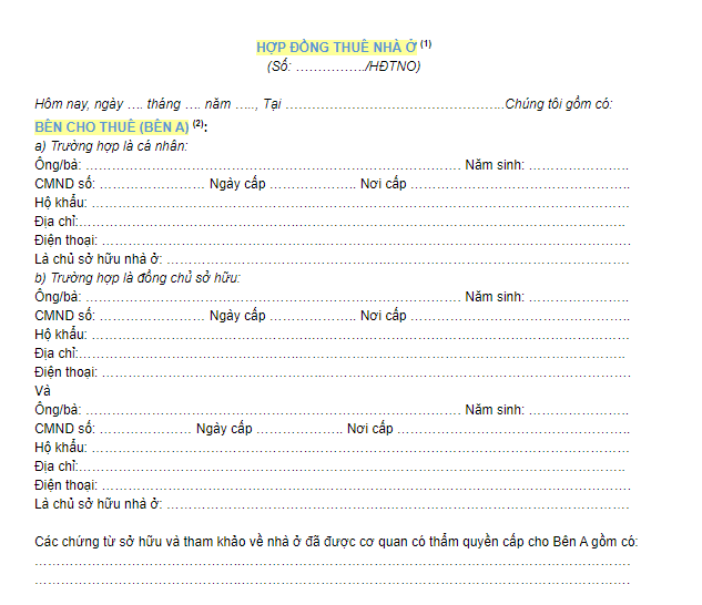 Mẫu hợp đồng cho thuê nhà ở - 1