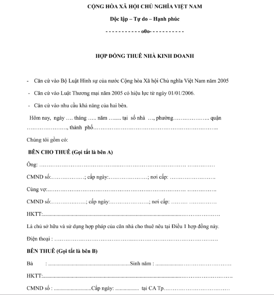Hợp đồng thuê mặt bằng - 1