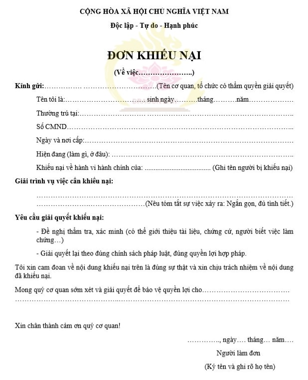 mẫu đơn khiếu nại đất đai 3