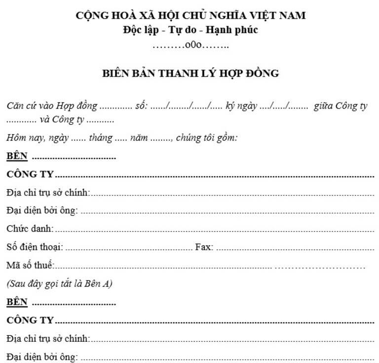 mẫu biên bản thanh lý hợp đồng xây dựng 2