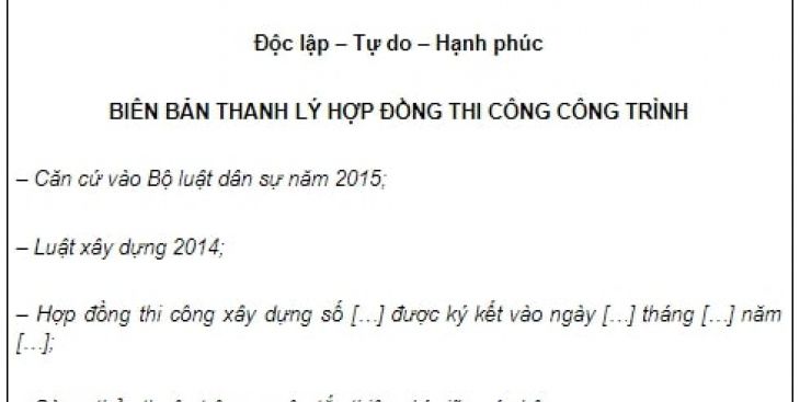 Mẫu biên bản thanh lý hợp đồng xây dựng chuẩn nhất (2021)