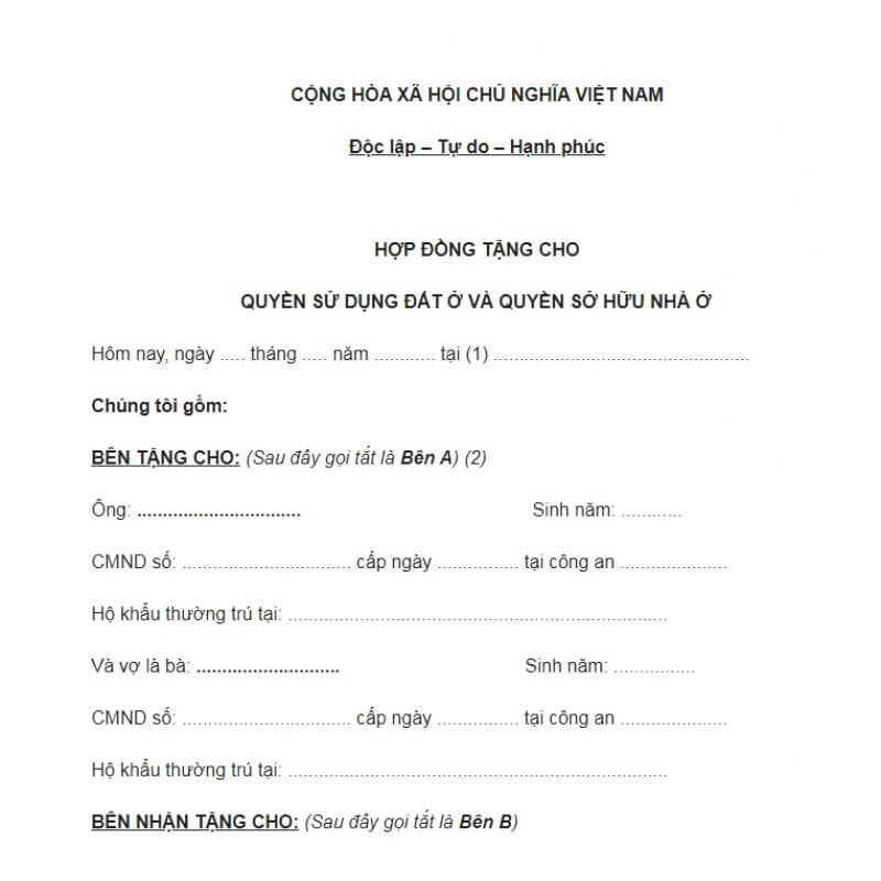mẫu giấy cho tặng đất viết tay 3