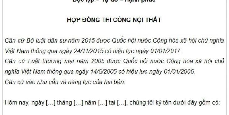 #2 mẫu hợp đồng thi công nội thất thông dụng nhất