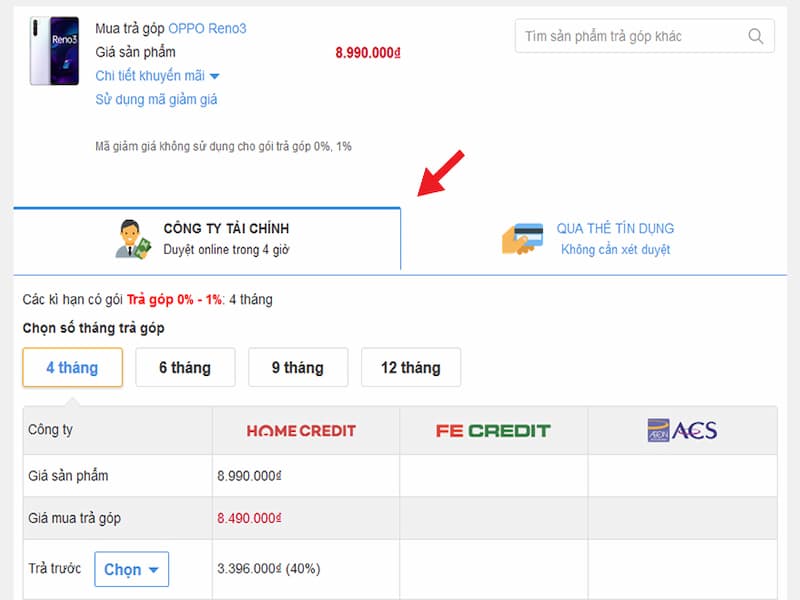 Hướng dẫn cách mua điện thoại trả góp trực tuyến