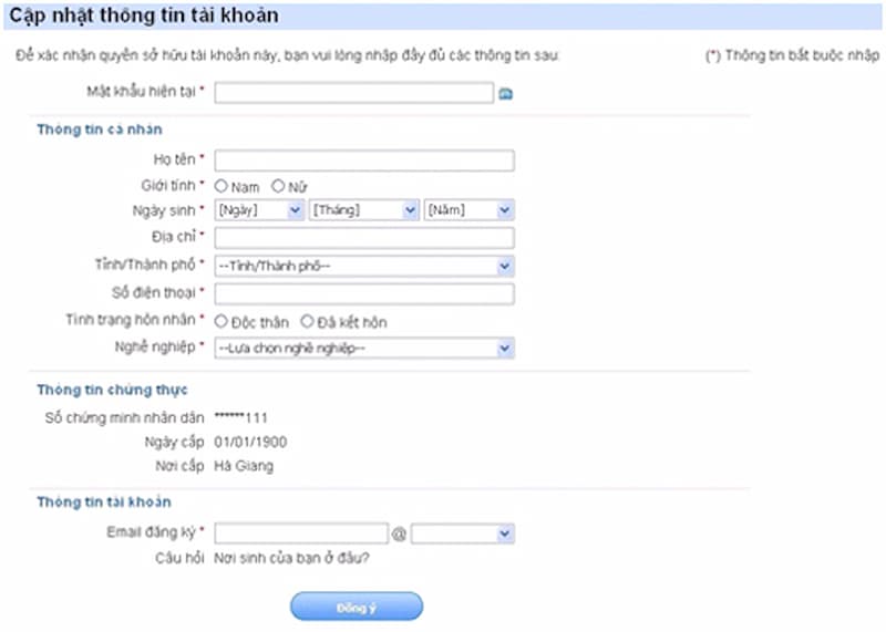 Điền các thông tin cá nhân
