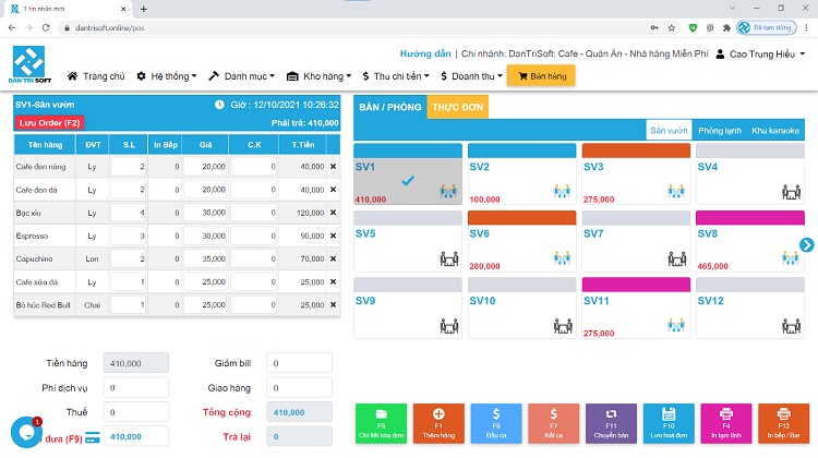 Phần mềm quản lý quán miễn phí DanTriSoft