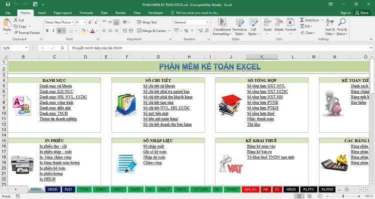 Phần mềm kế toán excel
